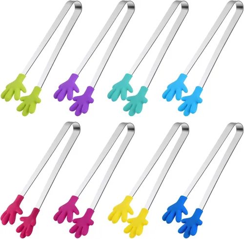 Miniatura 8 de Shindel Pinzas pequeñas, pinzas de metal de 5 pulgadas para servir alimentos, bonita herramienta de cocina para dulces, aperitivos, papas fritas