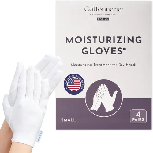 Cottonnerie Basics - 4 pares de guantes de algodón para manos secas para dormir, guantes hidratantes durante la noche, guantes hidratantes de manos,