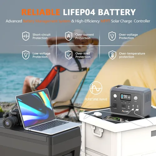 Miniatura 7 de ALLWEI Estación de Energía Portátil 300W, Generador Solar de 280Wh con Toma de CA de Onda Senoidal Pura de 110V, Generador de Batería de Litio