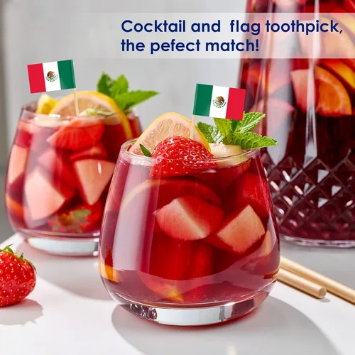 Miniatura 5 de AhfuLife 200 piezas de banderas mexicanas en palillos para decoraciones del Día de la Independencia de México, mini banderas mexicanas, palillos
