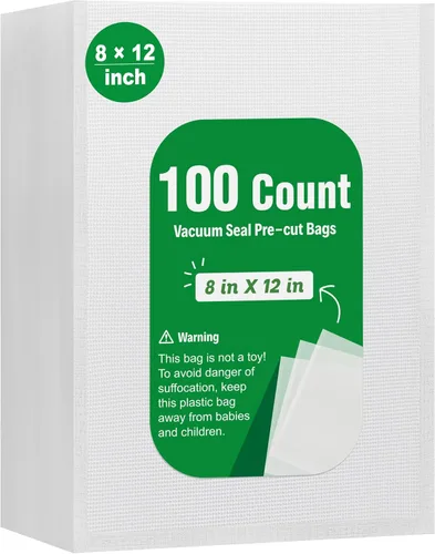 Syntus - 100 bolsas selladoras al vacío, tamaño de un cuarto de galón, 8 x 12 pulgadas para sellar comida, grado comercial, sin BPA, bolsas