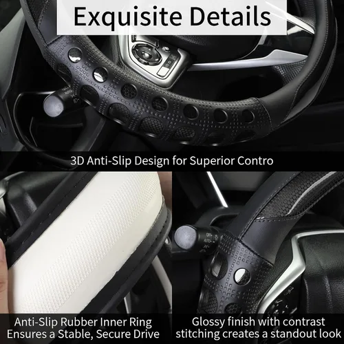 Miniatura 4 de Funda de cuero sintético para volante de automóvil con agarre antideslizante, para mujeres y hombres, ajuste universal para automóviles, camiones