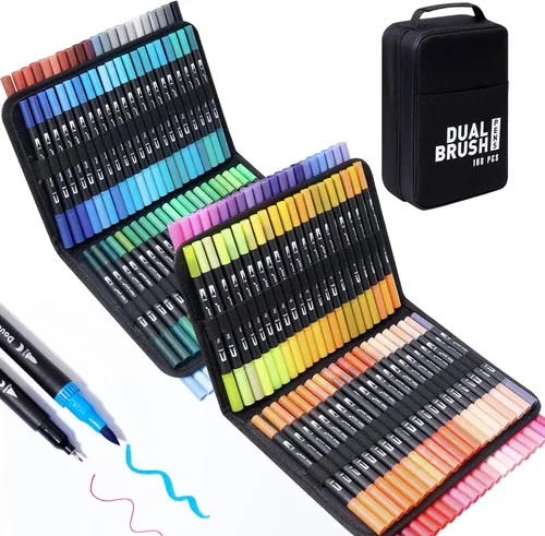 168 Colores Marcadores para Libros de Colorear para Adultos Sin Sangría - Juego de Marcadores de Arte de Doble Punta con Estuche Plegable para
