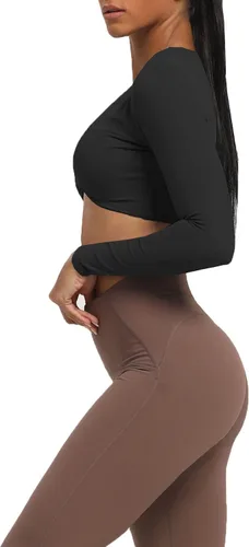 Miniatura 2 de Aoxjox Camiseta corta de manga larga para mujer, diseño de Sienna Twist Deep V