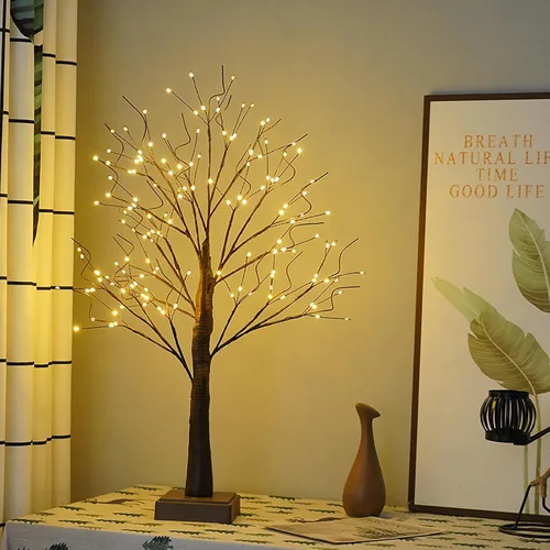 PXBNIUYA Lámpara de árbol artificial de 144 LED con temporizador, árboles de abedul con luces LED, lámpara de árboles iluminada con USB / batería,