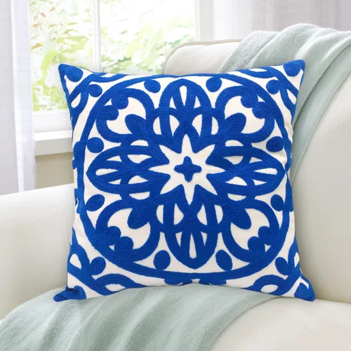 Miniatura 44 de Alysheer - Funda de almohada lumbar decorativa bordada 12" x 20", patrón de bordado clásico Boho Mandala, funda de cojín rectangular de algodón