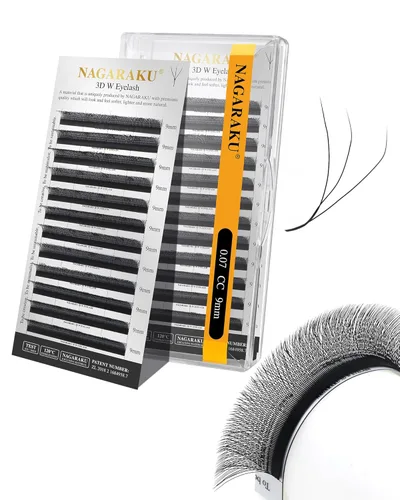 Miniatura 366 de NAGARAKU Extensiones de pestañas Double Tips 4D W, suministros con puntas dobles, gruesas con rizado D de 0.07 mm, bandeja mixta 8-15 mm, 0.07-D