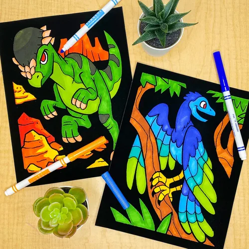 Miniatura 4 de Paquete de 18 pósteres de terciopelo mullido para colorear (edición de dinosaurios), artes y manualidades para niños y niñas, ideal para después