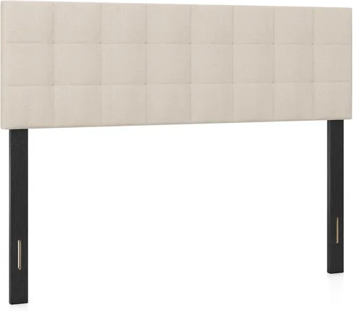 Miniatura 12 de KOMFOTT - Cabecera tapizada en tela de lino para cama tamaño Full/Queen, cabecera rectangular con patas de madera maciza y ancho ajustable, cabecera