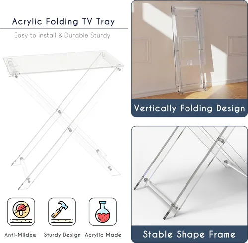 Miniatura 3 de Bandeja de TV plegable de acrílico, mesa plegable para muebles modernos y pequeños, mesa auxiliar para sala de estar, dormitorio, cocina, mesa