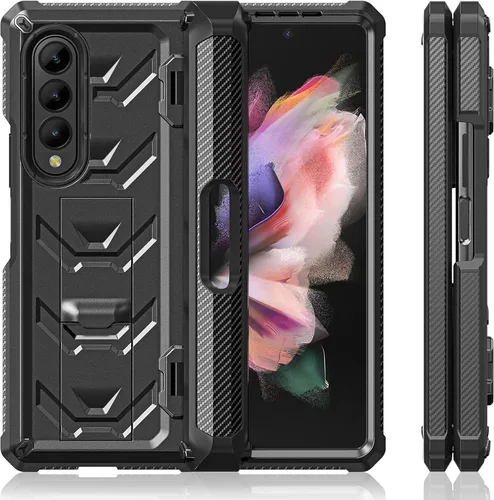 Miniatura 9 de Funda resistente para Samsung-Galaxy-Z-Fold-3 con soporte integrado [soporte para bolígrafo S] [protector de pantalla] [protección de bisagra], Negro