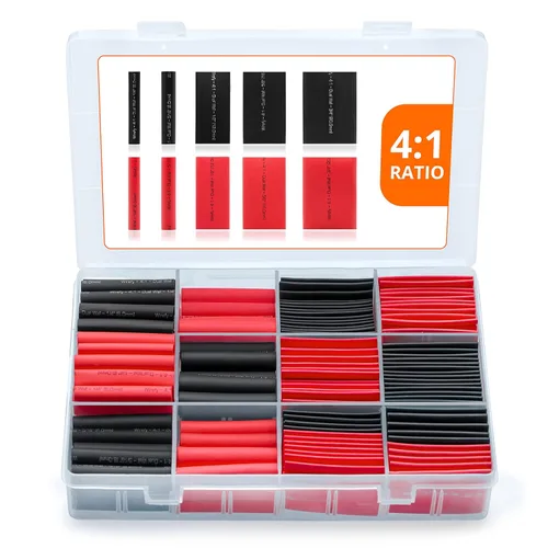 Wirefy Kit de tubos termorretráctiles, 190 piezas, relación 4:1, forro adhesivo, tubo retráctil de alambre, tubo termorretráctil industrial, negro y