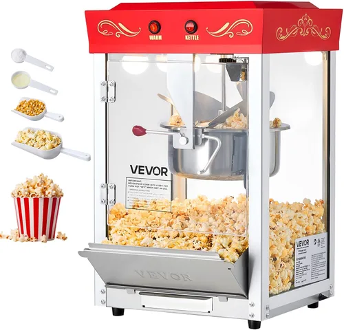 Máquina de palomitas VEVOR, hervidor de acero inoxidable de 8 oz, máquina de hacer palomitas comercial de 800W para mostrador, estilo teatro con Rojo