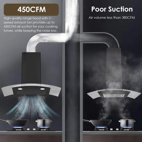 Miniatura 4 de Campanas extractoras de vidrio curvadas montadas en la pared de 30 pulgadas con 450 CFM, cocina de acero inoxidable convertible sin conductos con 3