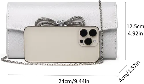 Miniatura 5 de Bolso de noche para mujer, con lazo de cristal brillante, con solapa, bolso de mano para mujer, boda, fiesta, baile de graduación