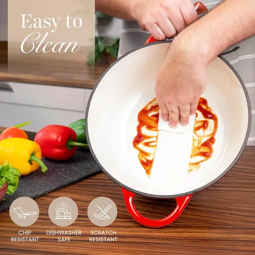 Miniatura 9 de Nuovva Olla Holandesa de Hierro Fundido Esmaltado con Tapa – Cazuela Antiadherente de 6.4 Cuartos – Resistente y Apta para Horno hasta 500°F