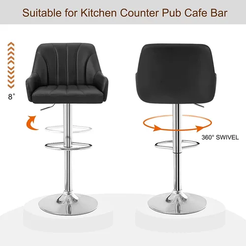 Miniatura 7 de VECELO Juego de 2 taburetes de bar, taburetes de bar ajustables, taburetes de altura de mostrador con respaldo y brazo, taburetes de isla de cocina