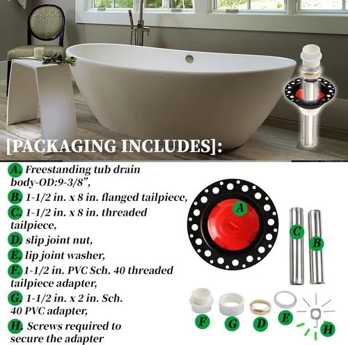 Miniatura 3 de ITD35 Kit de drenaje de bañera independiente compatible con bañeras independientes y bañeras estándar. Se adapta a todos los tipos de desagües