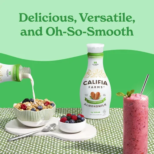 Miniatura 5 de Califia Farms - Leche de almendras sin azúcar, 48 onzas, sin lácteos, vegana, de origen vegetal, keto, sin gluten, sin OMG, sin azúcar, alto