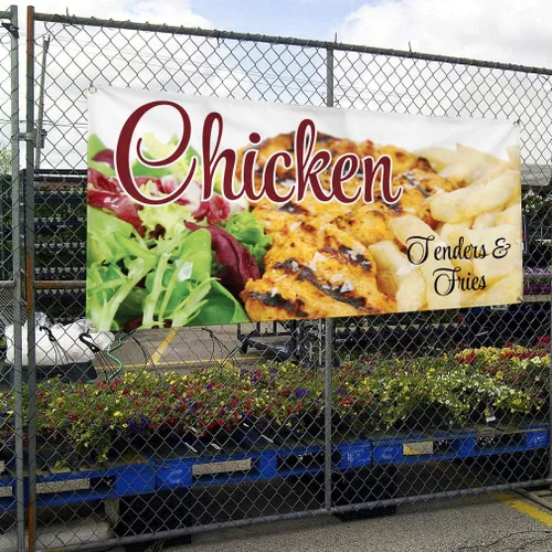 Miniatura 4 de Vinyl Banner Multiple Sizes Chicken Tenders & Fries A Restaurant & Food Outdoor Weatherproof Industrial Yard Signs Golden 4 Grommets 12x30Inches