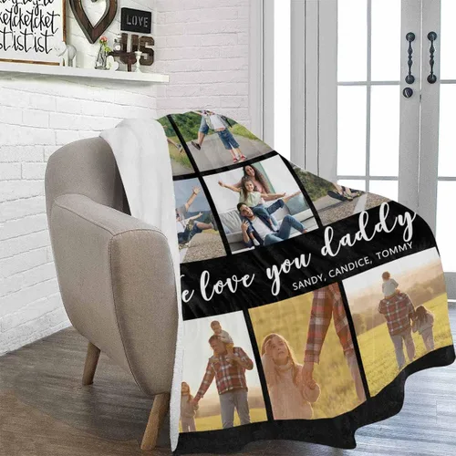 Miniatura 3 de Artsadd Manta de fotos personalizada para papá, con texto en inglés «We Love You Daddy», 30 x 40 pulgadas