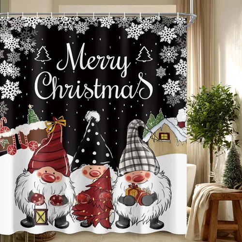 Miniatura 5 de Juego de cortinas de ducha de gnomo de Navidad para baño, 60 pulgadas de ancho x 72 pulgadas de alto, cortina de ducha de nieve rústica de Papá