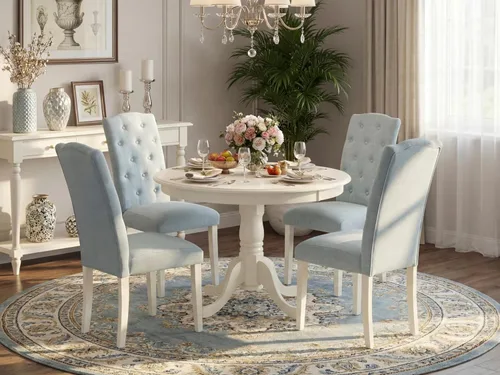 Miniatura 2 de East West Furniture HLCE5-LWH-15 - Juego de mesa de comedor de 5 piezas para 4 personas, incluye una mesa de cocina redonda con pedestal y 4 sillas