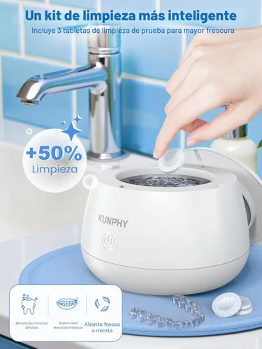 Miniatura 4 de KUNPHY Máquina Limpiadora Ultrasónica de Retenedores 2026, Cápsula de Limpieza Dental de 48 kHz para Brackets, Protector Nocturno, Protector Bucal
