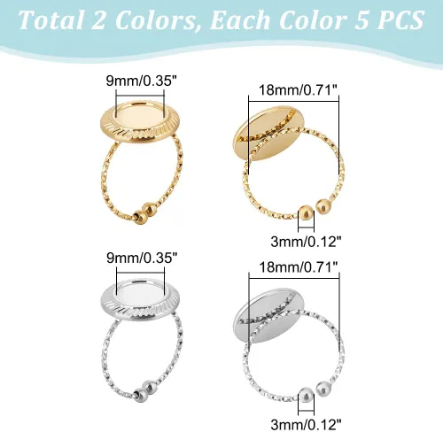 Miniatura 3 de UNICRAFTALE 10 piezas de 2 colores 304 de acero inoxidable abierto anillo componente DIY cúpula en blanco anillo de fabricación de anillos de copa