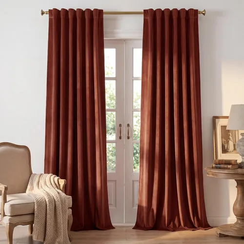 Miniatura 37 de StangH - Cortinas opacas de terciopelo con pestaña trasera, aislamiento térmico, para puerta corrediza, dormitorio, telón de fondo, estudio, teatro
