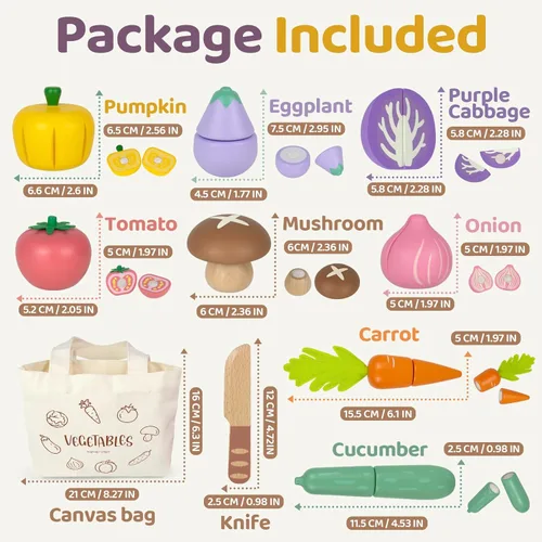 Miniatura 2 de Juegos de alimentos de madera para cocinas de niños pequeños de 3, 4, 5 años, juguetes de simulación de corte, juguetes educativos de madera