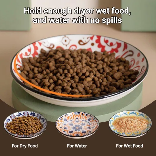 Miniatura 5 de Cuencos de cerámica para gatos, platos antideslizantes para gatos, paquete de 3 cuencos de comida para gatos, antifatiga y antibigotes, platos