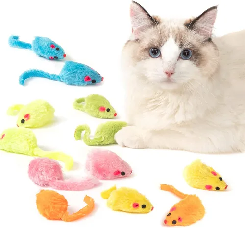 MeoHui 12 juguetes de sonajero para gatos, también con hierba gatera precargada, tamaño corporal de ratones de 2.36 pulgadas, juguetes de piel