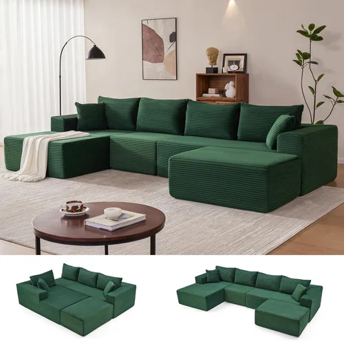 Miniatura 42 de Mangodan Sofá seccional Cloud, sofá deshuesado para sala de estar, sofá modular con asiento profundo, cómodo sofá esponjoso en forma de L con diván