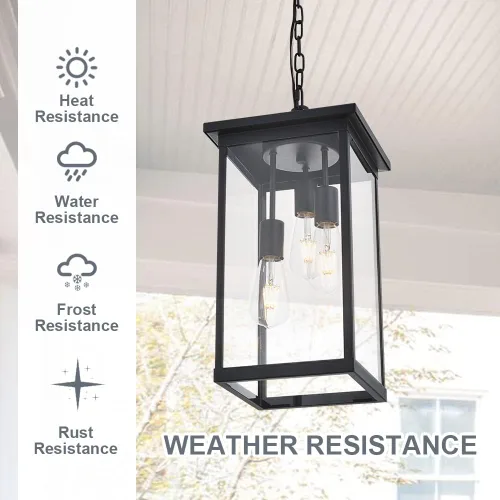 Miniatura 4 de TODOLUZ Lámpara Colgante de Exterior de 3 Luces Negra, Linterna Colgante Exterior Ajustable Luz de Porche