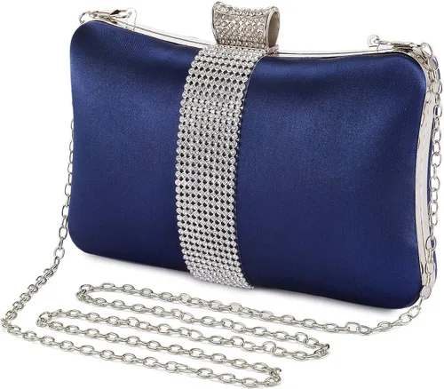 Miniatura 2 de DA BODAN Bolso de mano Jane de satén con diamantes de imitación para mujer para noche novia graduación fiesta bolso cruzado con cadena