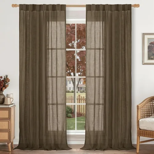 Miniatura 22 de LAMIT Cortinas de lino beige de 30 pulgadas de largo para ventanas pequeñas, cortinas semitransparentes filtrantes de luz, pestaña trasera