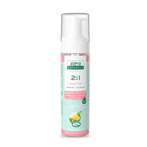 Aleva Naturals Gel de baño y cabello hipoalergénico 2 en 1 | Fórmula de aceite de árbol de té | Para pieles sensibles | Perfecto para bebés recién