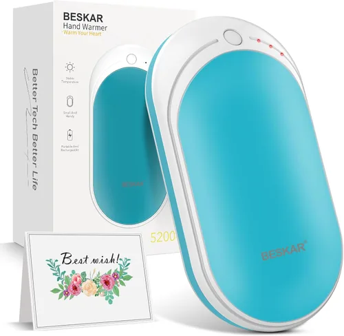 Miniatura 12 de BESKAR Calentador de manos recargable, calentador de manos eléctrico de 5200 mAh, calefacción de doble cara, carga rápida USB, calentador de manos
