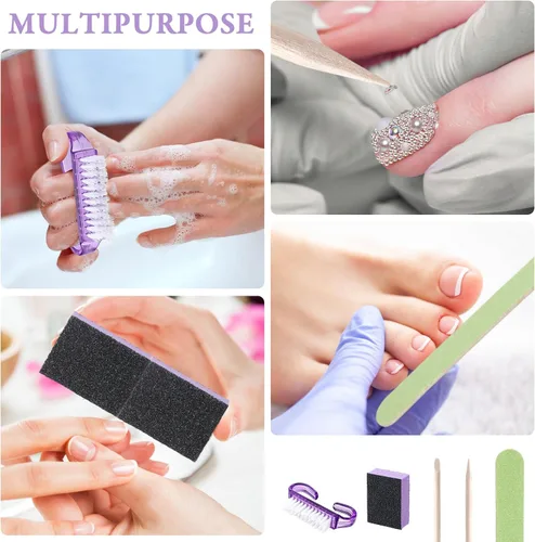 Miniatura 6 de Juego de 100 juegos de manicura profesional desechables, kit básico de 4 piezas, lima de uñas de madera, grano 100/180, mini amortiguador de grano