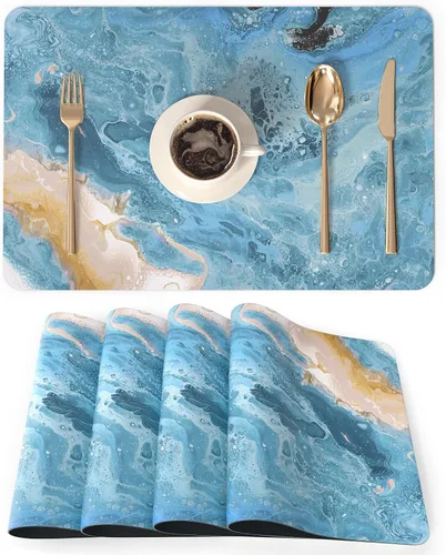 Miniatura 25 de QIYI Juego de 4 manteles individuales de piel sintética de 12 x 18 pulgadas para cocina y comedor, resistentes al calor, antideslizantes