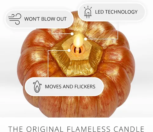 Miniatura 3 de Luminara - Vela LED de Halloween sin llama que funciona con pilas - Calabaza naranja dorada metálica - Paquete de 1-5x4.5 - Uso en interiores sin