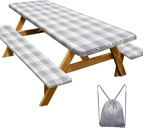 Miniatura 45 de Funda de mesa de picnic con fundas para bancos Esenciales de camping Mantel de picnic impermeable y a prueba de viento con bolsa de cordón, funda