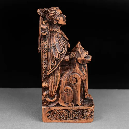 Miniatura 4 de Dryad Design Estatua de Freya Diosa nórdica del amor, guerra, magia y gatos, 7 3/4 pulgadas, decoración pagana vikinga para el hogar