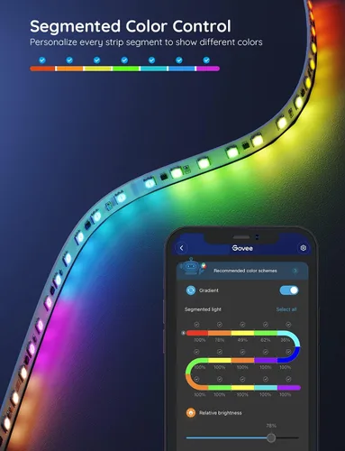 Miniatura 2 de Govee Tira de luces LED RGBIC, luces LED Bluetooth de 16.4 pies que cambian de color con control de aplicación segmentada, tira LED inteligente