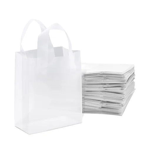 Prime Line Packaging Bolsas de regalo de plástico, bolsas de regalo esmeriladas con asas para pequeñas empresas, regalos de bienvenida, bolsas de