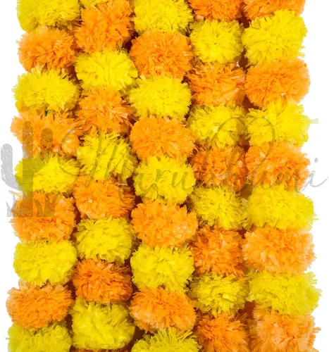 Tira de flores artificiales Marubhumi, 5 unidades de 4,5 pies de largo, flores de caléndulas, guirnalda para decoración Diwali, decoración Amarillo