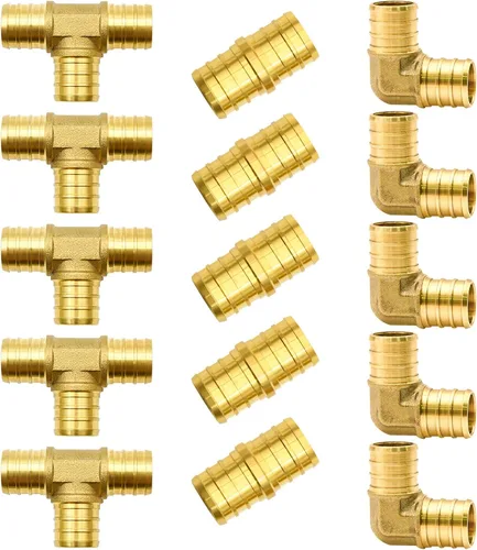 Miniatura 12 de 15 piezas de accesorios PEX de 1/2 pulgada, juego de acoplamientos rectos de codo TEE, combinación de accesorios de PEX de latón con Tees, codos