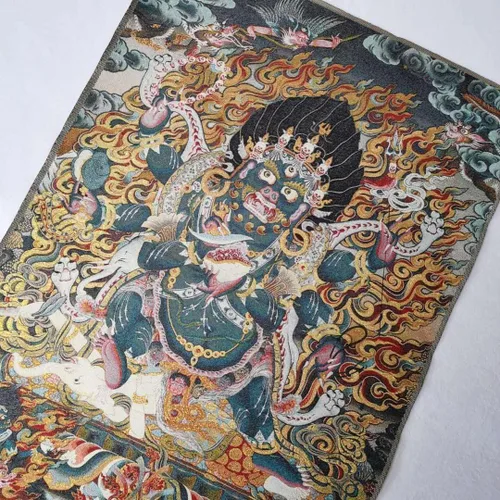 Miniatura 2 de Tapiz de seda bordado de budismo Tíbet Thangka de seda de 6 brazos Mahakala Wrathful Deity Tangka Fengshui para colgar en la pared para decoración