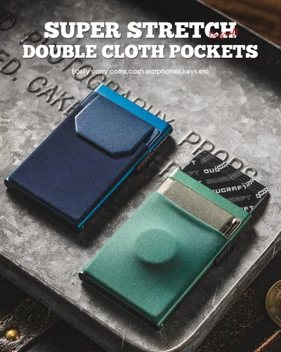 Miniatura 5 de DUGRAFT Tarjetero para tarjetas de crédito con bolsillo para dinero, minimalista, delgado, de aluminio, de metal, para hombres, con bloqueo RFID
